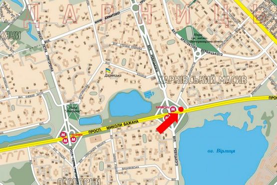 Схема рекламной плоскости по адресу Бажана пр., ст. м. "Харьковская", выезд из города