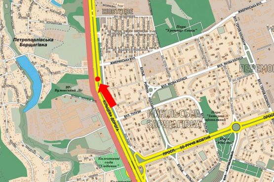 Схема рекламної площини за адресою Кольцевая дорога, разделитель, возле супермаркета "Billa", в сторону Победы пр., левая