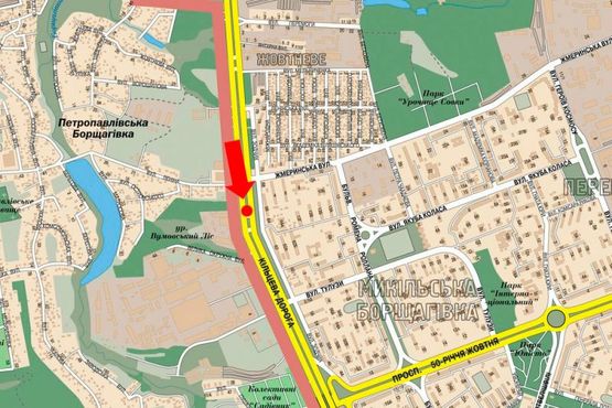 Схема рекламної площини за адресою Кольцевая дорога, разделитель, возле супермаркета "Billa", в сторону Одесская пл., левая