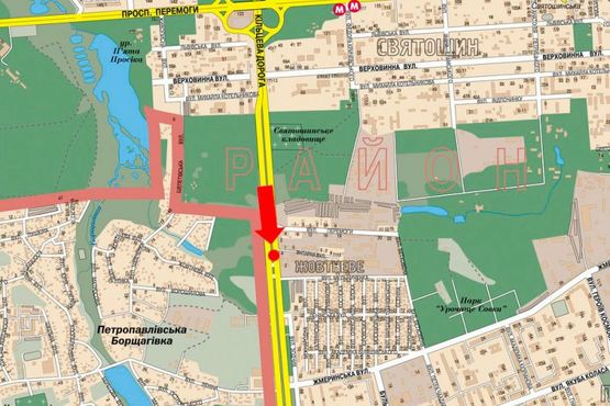 Схема рекламної площини за адресою Кольцевая дорога / Победы ул., разделитель, в сторону Одесская пл.