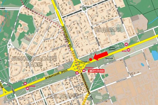 Схема рекламной плоскости по адресу Броварской пр., ст. м. "Черниговская", в центр, правая