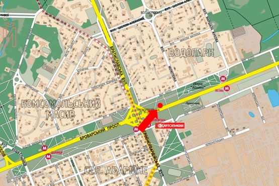 Схема рекламной плоскости по адресу Броварской пр., ст. м. "Черниговская", в сторону ст. м. "Лесная", левая