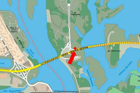 Схема рекламной плоскости по адресу Ватутина пр., въезд на мост Московский, в сторону Троещины