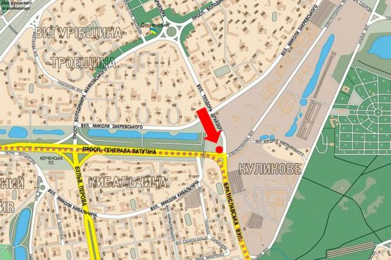 Схема рекламної площини за адресою Ватутина пр. / Драйзера ул. , рынок "Троещина", в сторону Братиславская ул.