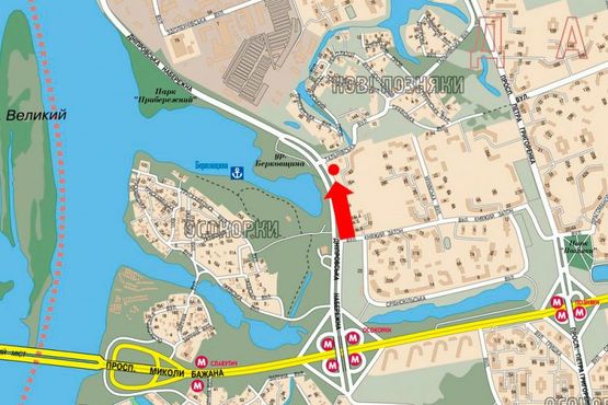 Схема рекламной плоскости по адресу Днепровская Набережная / Тальневская ул., в сторону мост Патона