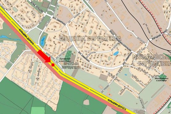 Схема рекламної площини за адресою Кольцевая дорога, разделитель, возле супермаркета "Край", в сторону Теремков