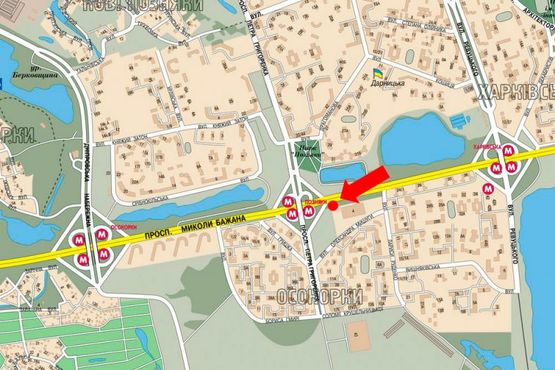 Схема рекламної площини за адресою Бажана пр. / Руденко ул., ст. м. "Позняки", в сторону мост Южный, правая