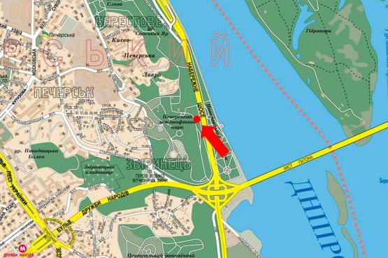 Схема рекламной плоскости по адресу Набережное шоссе / Печерский Ландшафтный парк, в сторону ст. м. "Днепр"