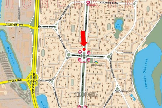 Схема рекламной плоскости по адресу Оболонский пр., ст. м. "Минская", в центр