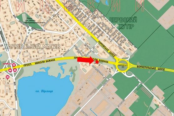 Схема рекламной плоскости по адресу Бажана пр., выезд на Харьковская пл., со стороны ст. м. "Харьковская", левая