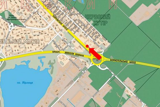 Схема рекламної площини за адресою Харьковское шоссе, СТО "Toyota", в сторону Дарницкая пл. (бывш. Ленинградская пл.)