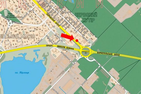 Схема рекламной плоскости по адресу Харьковское шоссе, СТО "Toyota", в сторону Харьковская пл.