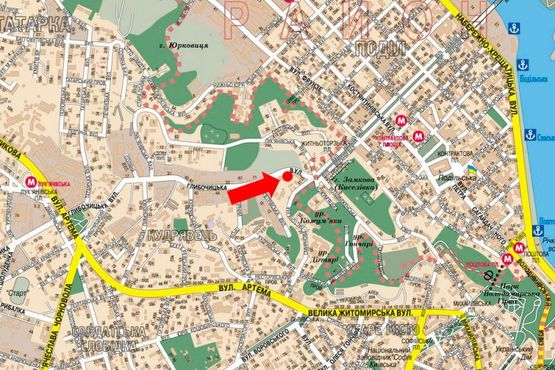 Схема рекламної площини за адресою Глубочицкая ул. / Швейная фабрика "Дана", в сторону Нижний Вал ул.