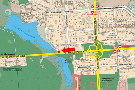 Схема рекламної площини за адресою Победы пр. / Ушакова ул., из центра