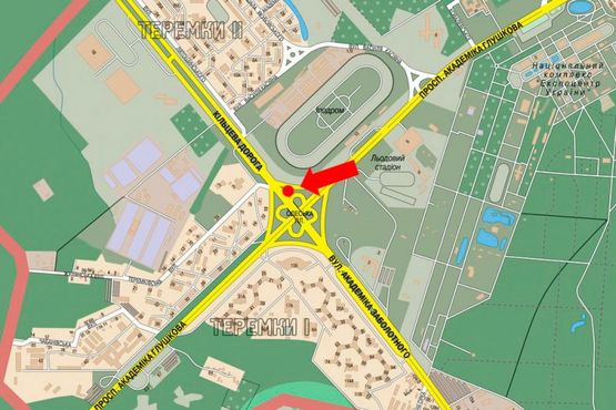 Схема рекламной плоскости по адресу Одесская пл., выезд с Глушкова пр., в сторону Кольцевой дороги, супермаркета "METRO", "Эпицентр"