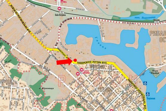Схема рекламної площини за адресою Набережно-Луговая ул. / Межигорская ул., на светофоре, в сторону Набережно-Крещатикская ул.