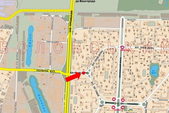 Схема рекламной плоскости по адресу Героев Днепра ул., 6, в сторону ст. м. "Оболонь"