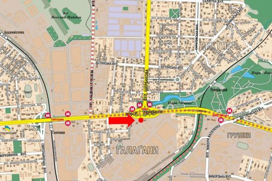 Схема рекламної площини за адресою Победы пр., 67, ст. м. "Нивки", в центр