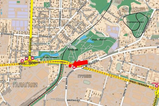 Схема рекламної площини за адресою Победы пр., ст. м. "Берестейская", из центра