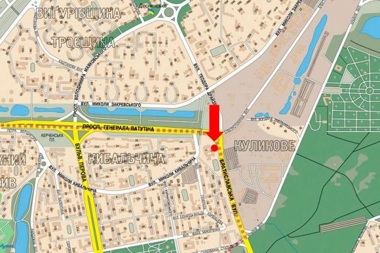 Схема рекламной плоскости по адресу Братиславская ул., 3, в сторону супермаркета "Эпицентр", возле рынка "Троещина"