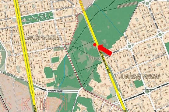 Схема рекламної площини за адресою Братиславская ул. / Лесной пр., в сторону супермаркета "Эпицентр", рынок "Троещина"