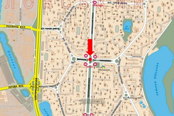 Схема рекламної площини за адресою Оболонский пр., 22B, ст. м. "Минская", в центр, левая