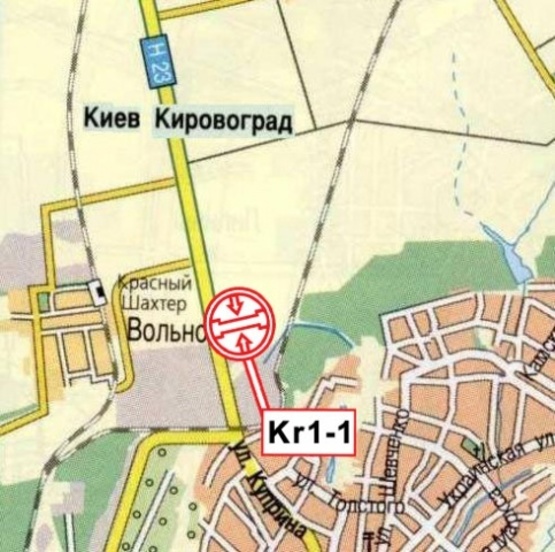 Схема рекламної площини за адресою Трасса Н23, (АЗС "Элин", Райдержветмед), выезд из города, на  Кировоград, Киев