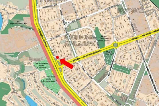 Схема рекламной плоскости по адресу Зодчих ул., 44, возле рынка "Борщаговский", конечной скоростного трамвая, в сторону Кольцевая дорога