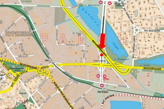 Схема рекламной плоскости по адресу Оболонский пр. / Богатырская ул., разделитель, в сторону ст. м. "Почайна" (бывш. ст. м. "Петровка")