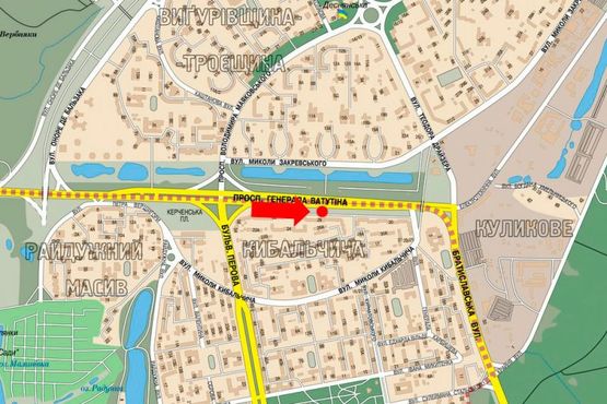 Схема рекламної площини за адресою Ватутина пр., 26, в сторону рынка "ж/ м "Троещина"", Братиславская ул.