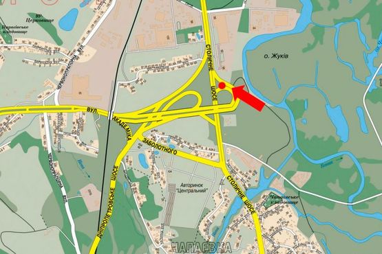 Схема рекламной плоскости по адресу Столичное шоссе, возле АЗС "ВОГ", ТЦ "Домосфера", съезд с Новообуховской трассы иЗаболотного ул. на Столичное шоссе