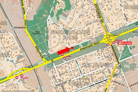 Схема рекламной плоскости по адресу Малышка ул., напротив выезда с Дарницкий бул., в сторону ст. м. "Черниговская"