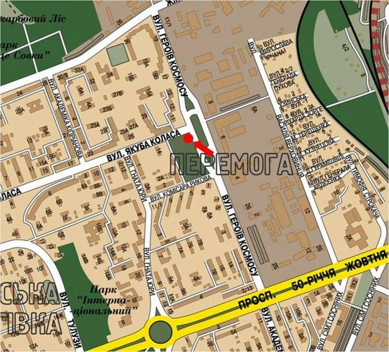 Схема рекламной плоскости по адресу Героев Космоса ул. / Коласа ул., возле супермаркета "Фуршет", в сторону Жмеринской ул.