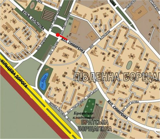 Схема рекламной плоскости по адресу Семьи Сосниных ул. / Симиренка ул., разделитель, возле ТРЦ "Караван", рынка, в сторону Курбаса пр.