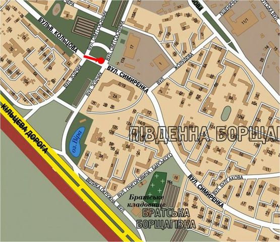 Схема рекламной плоскости по адресу Семьи Сосниных ул. / Симиренка ул., разделитель, возле ТРЦ "Караван", рынка, в сторону Желудева ул.