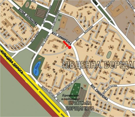 Схема рекламної площини за адресою Симиренко ул., 8 / Желудева ул., возле рынка, Универсама, в сторону Королева пр.