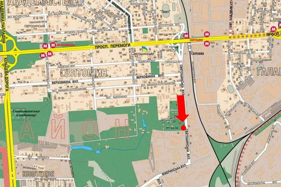 Схема рекламной плоскости по адресу Святошинская ул., 25, в сторону Жмеринская ул.