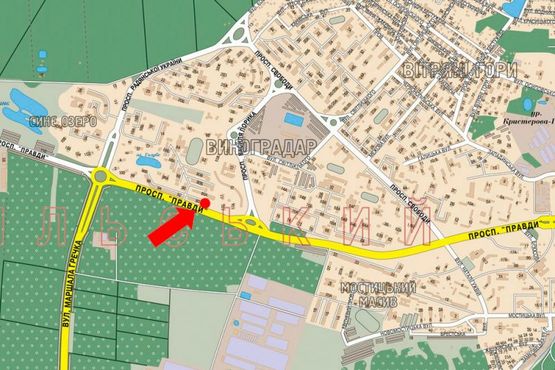 Схема рекламної площини за адресою Правды пр., 80, в сторону Луговая ул.