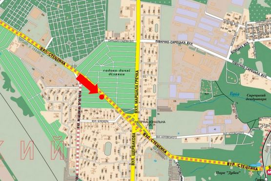 Схема рекламной плоскости по адресу Стеценко ул., 400м до Туполева ул., в сторону Щербаковского ул. (бывш. Щербакова ул.)