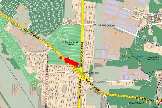 Схема рекламной плоскости по адресу Стеценко ул., 400м до Туполева ул., в сторону супермаркетов "Ашан", "Эпицентр", "Новус"