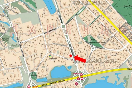 Схема рекламной плоскости по адресу Ревуцкого ул., 38 / Кошица ул., в сторону Харьковское шоссе