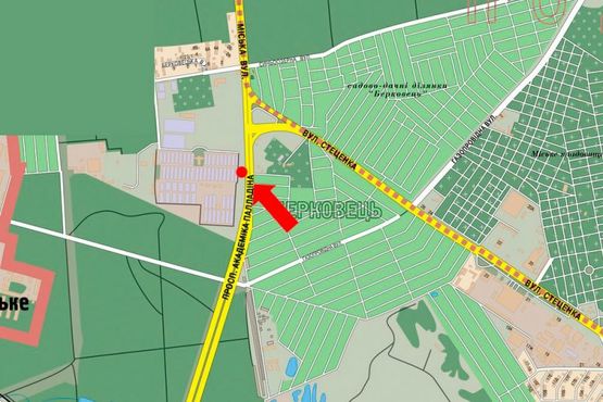 Схема рекламной плоскости по адресу Палладина пр., возле супермаркета "Эпицентр", 250м до супермаркетов "Ашан", "Novus"