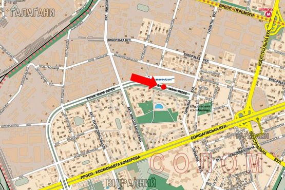 Схема рекламной плоскости по адресу Лепсе бул., 4, разделитель, бизнес центр "Сильвер центр", в сторону Гарматная ул.