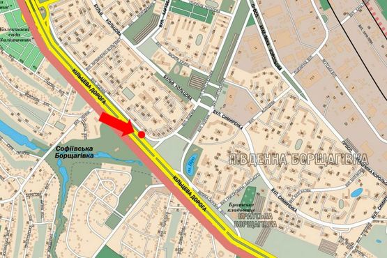 Схема рекламної площини за адресою Кольцевая дорога / Зодчих ул., 16, напротив, в сторону Одесская пл.