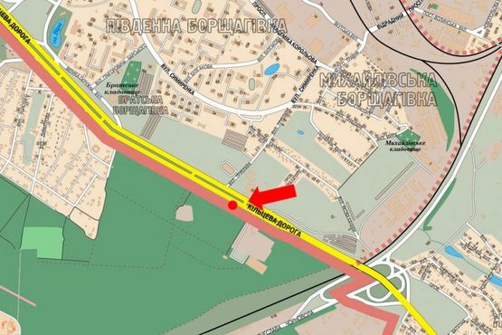 Схема рекламной плоскости по адресу Кольцевая дорога, за Жулянским мостом над железной дорогой, в сторону Победы пр.