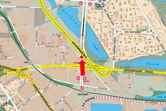 Схема рекламной плоскости по адресу Оболонский пр. / Тульская пл., в сторону ст. м. "Оболонь"
