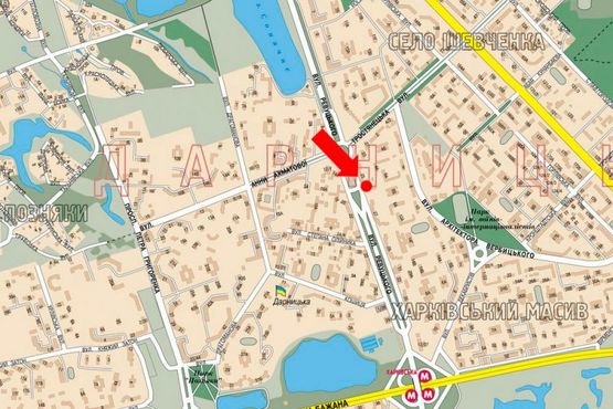 Схема рекламной плоскости по адресу Ревуцкого ул., 25, в сторону ст. м. "Харьковская"