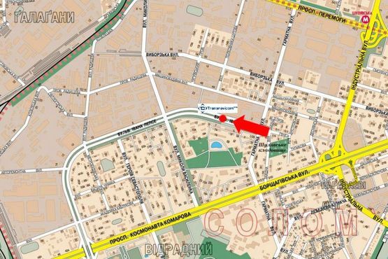 Схема рекламної площини за адресою Лепсе бул., 4, разделитель, бизнес центр "Сильвер центр", в сторону ул. Василенко