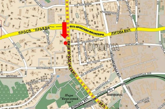 Схема рекламной плоскости по адресу Вышгородская ул., 29/1, на светофоре, в сторону Кирилловская ул. (бывш. ул. Фрунзе)