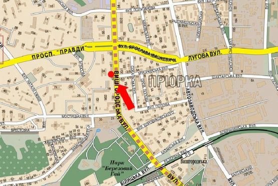 Схема рекламної площини за адресою Вышгородская ул., 29/1, на светофоре, в сторону пр-т Правды